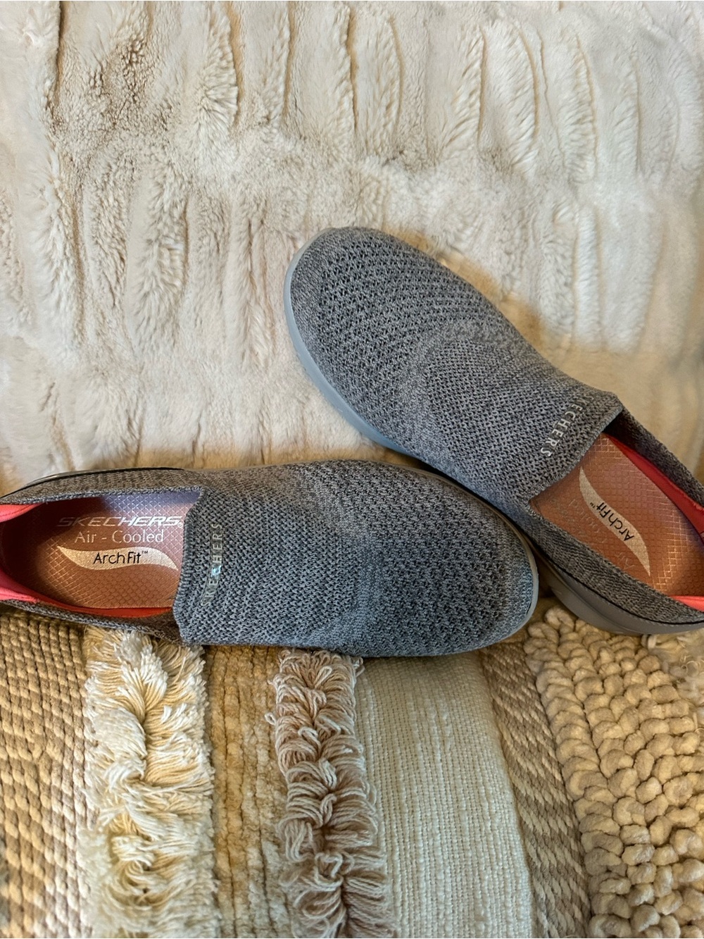 Skechers Slip-On Arch Fit Sneakers in Gray with Pink Lining - Picture 3 of 4